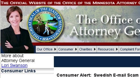 US state issues alert over Swedish email scam
