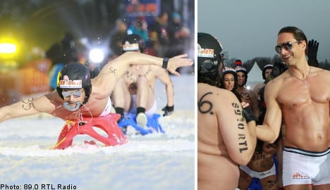 Swedish supermodel sheds clothes for naked luge race