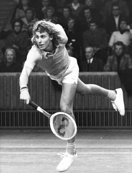 Björn Borg sends down a thunderous serve in the 1973 Stockholm Open.Photo: Pressens Bild/Scanpix