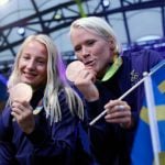 Wrestling bronze medallists Sofia Mattsson and Jenny Fransson.Photo: Christine Olsson/TT