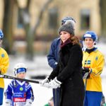The Duchess of Cambridge trying her hand at Swedish winter sport bandy.Photo: Jessica Gow/TT