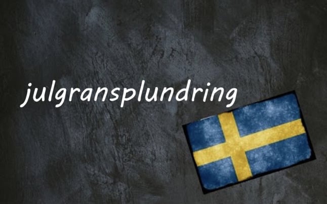 the word julgransplundring on a black background beside a swedish flag