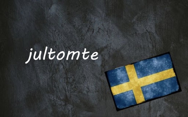 the word jultomte on a black background beside a swedish flag
